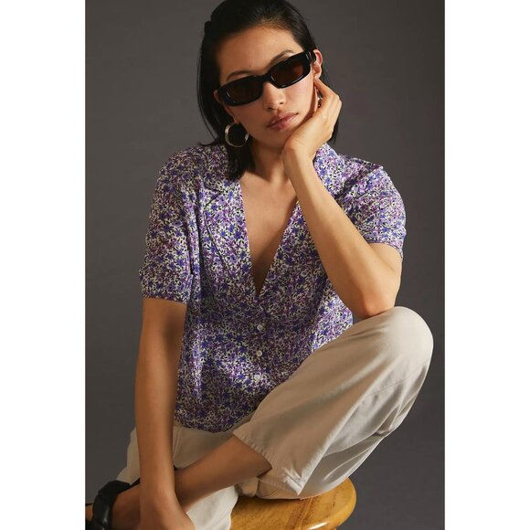 New Favorite Daughter Savannah Shirt Purple Floral Large $198 - Picture 2 of 7